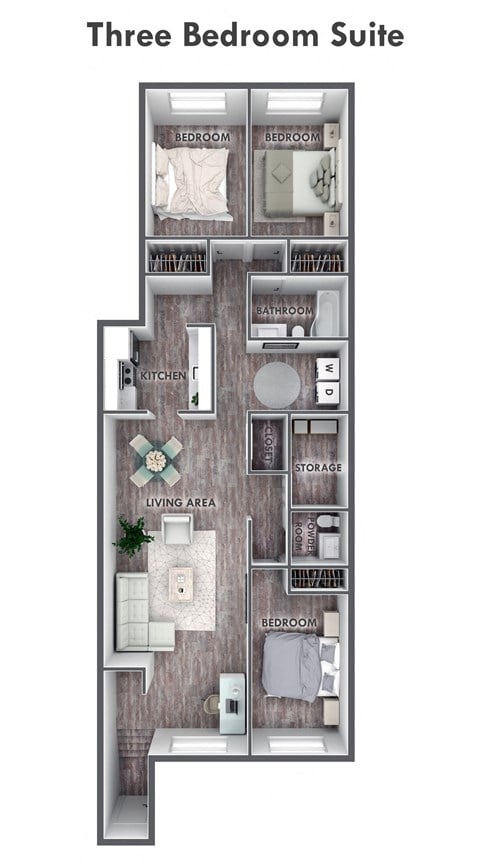 Floor plan for 3 beds, 1.5 baths, 1059 sqft